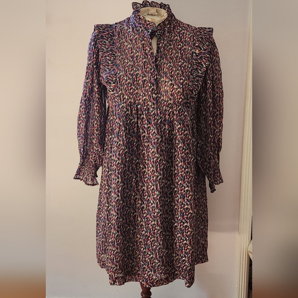 ba&sh Deep Dress in Noir -- sz 1; US sz 6; babydoll-style multicolor minidress